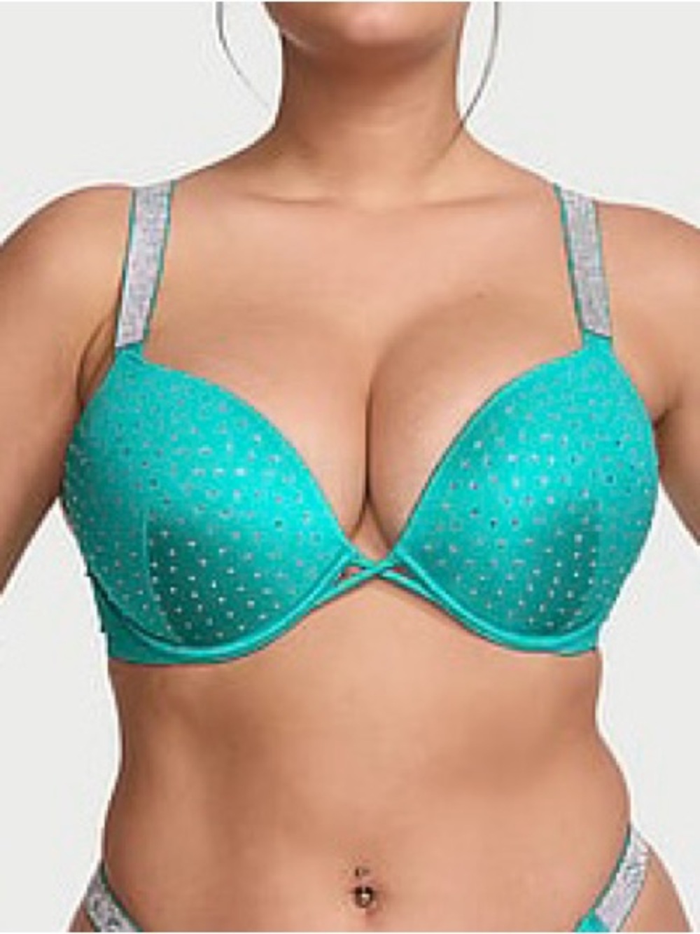 Victoria’s Secret Bombshell Push Up Bikini Top Capri Blue Rhinestone 36C BNWT